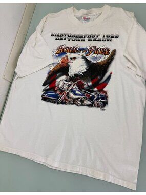 Vintage Hanes Daytona Beach Biketoberfest 1999 T Shirt XL White Motorcycle Tee